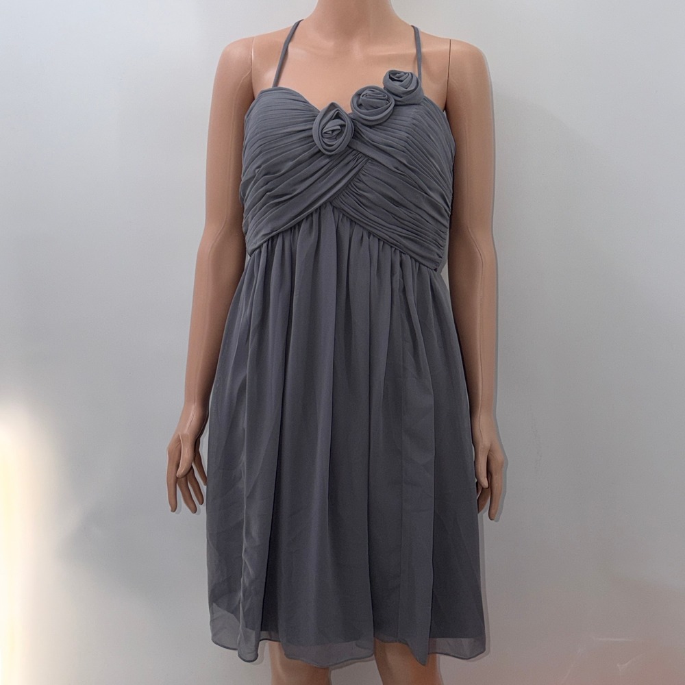 Alexia Designs 10 Gray Rosette Ruched Chiffon Halter Romantic Goth Y2K HOCO Prom